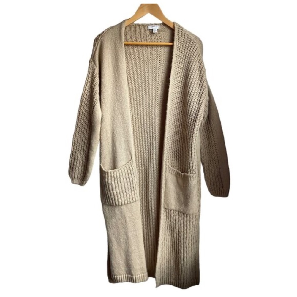 Topshop Chunky Long Cream Open-Front Cardigan sz 4-6